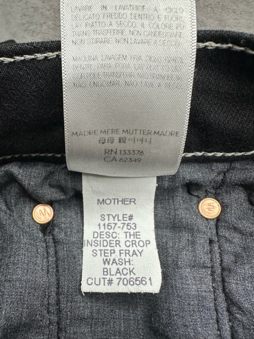MOTHER Insider Crop Step Fray Jeans Black High Rise Raw Hem Ankle Flare Size 31 - Picture 7 of 10